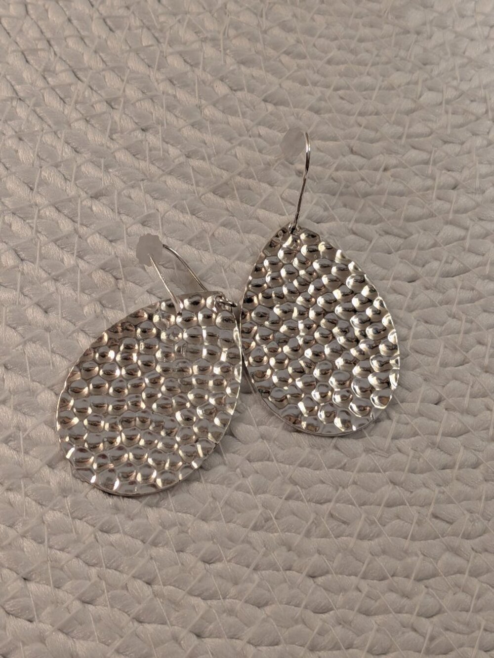 Silvertone Hammered Teardrop Earrings